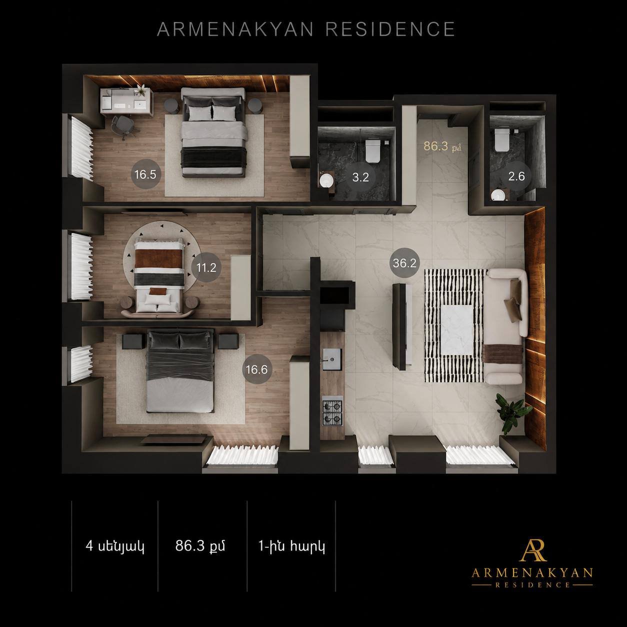 4-room apartment, Armenak Armenakyan St, 5
